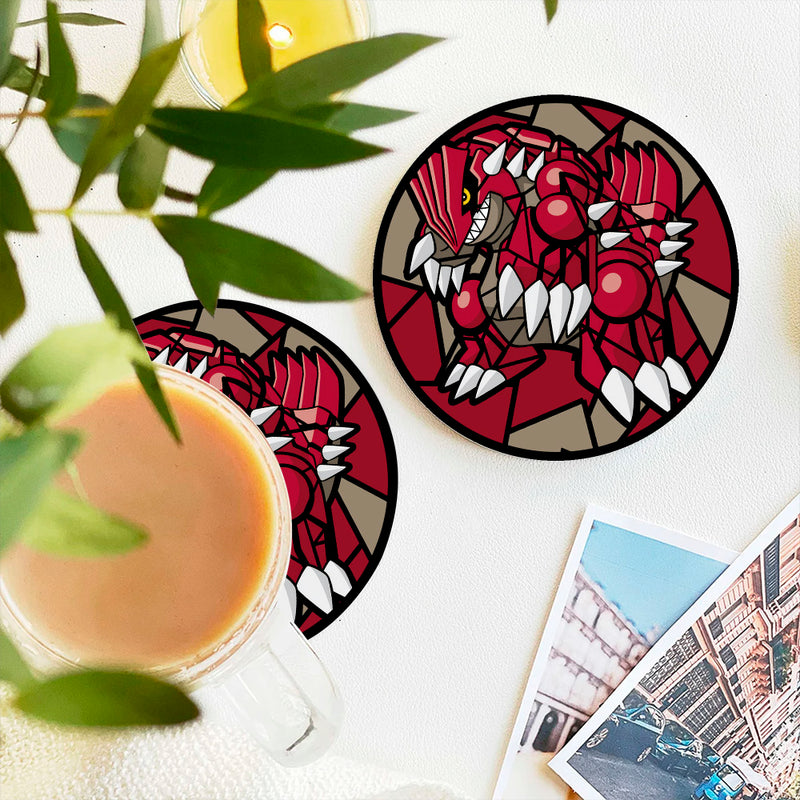 Groudon Pokemon Stained Glass Drink Coasters