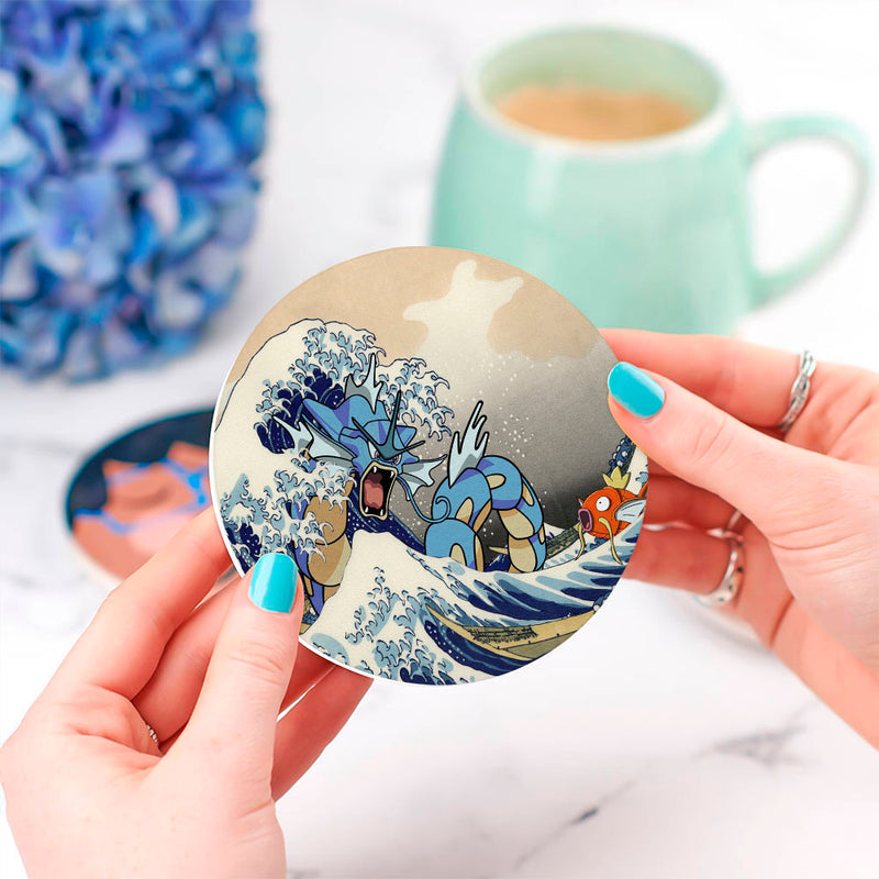 Gyarados Magikarp The Great Wave Japan Pokemon Ceramic Drink Coasters