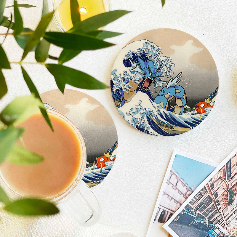 Gyarados Magikarp The Great Wave Japan Pokemon Ceramic Drink Coasters