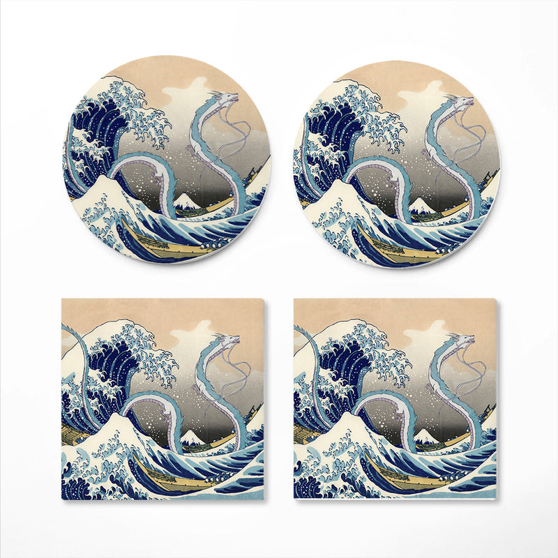 Haku Dragon Ghibli Studio Spirited Away The Great Wave Japan Ceramic Drink Coasters