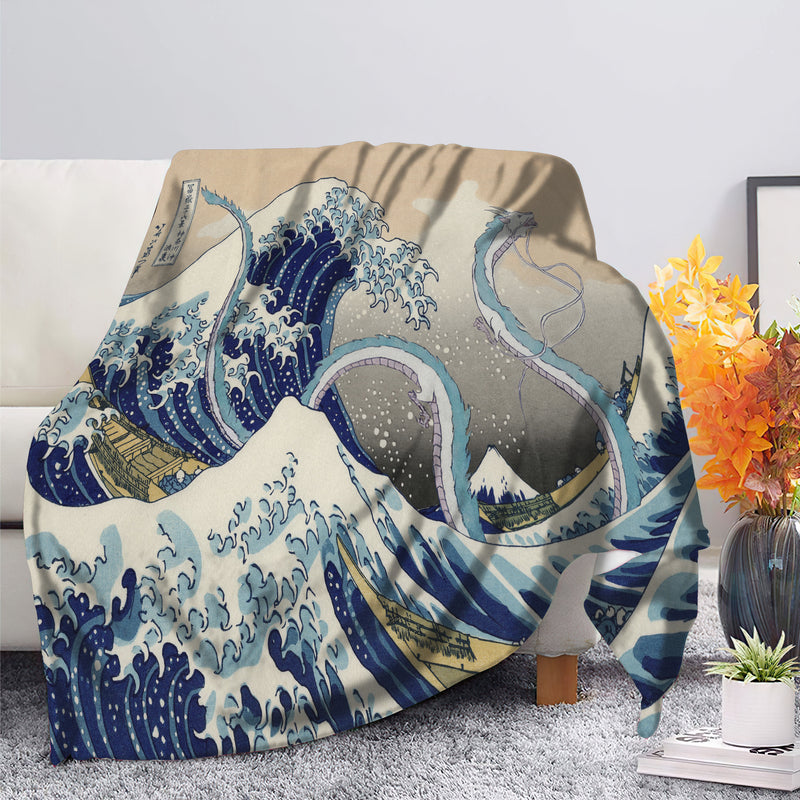 Haku Dragon Ghibli Studio Spirited Away The Great Wave Premium Blanket