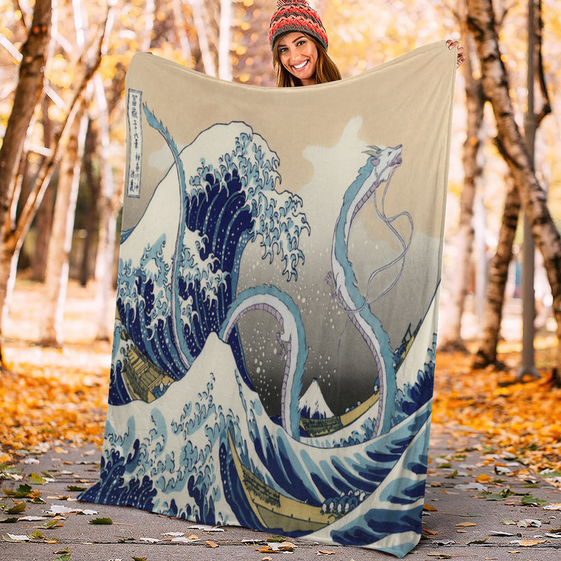 Haku Dragon Ghibli Studio Spirited Away The Great Wave Premium Blanket