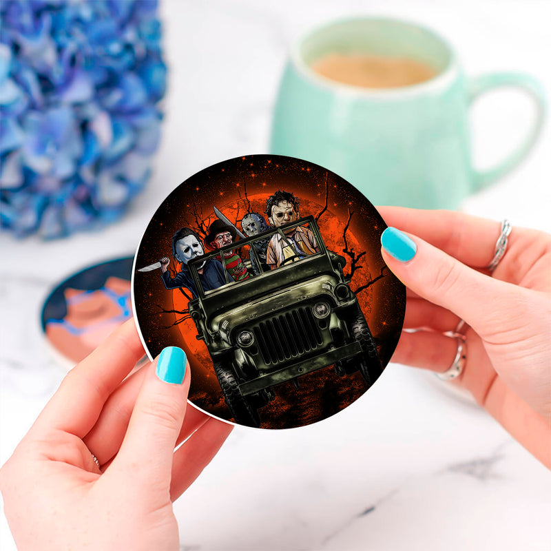 Halloween Horro Movie Ride Jeep Funny Ceramic Drink Coasters