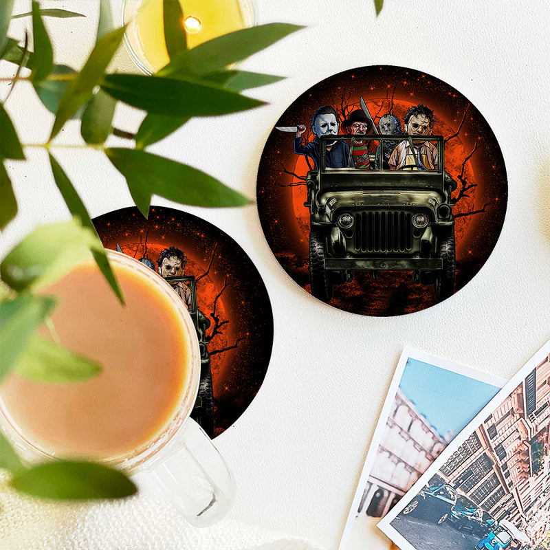 Halloween Horro Movie Ride Jeep Funny Ceramic Drink Coasters