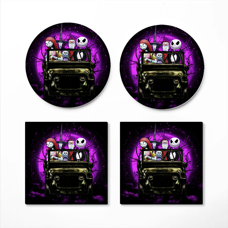 Halloween Nightmare Before Christmas Moonlight Drive Jeep Funny Ceramic Drink Coasters