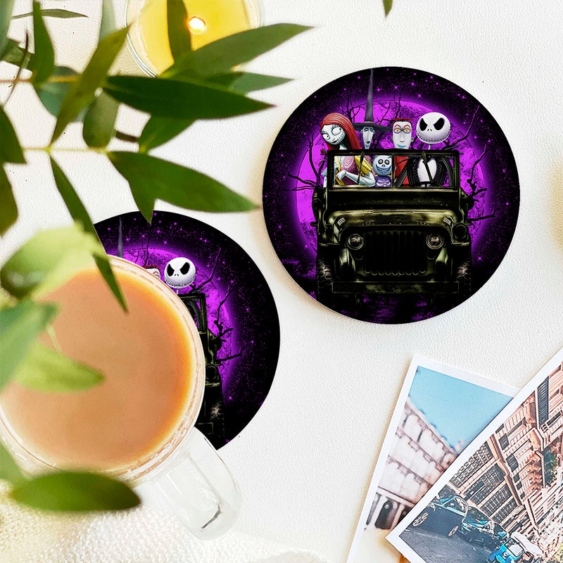 Halloween Nightmare Before Christmas Moonlight Drive Jeep Funny Ceramic Drink Coasters