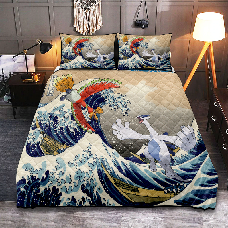 Hoho Vs Lugia Pokemon The Great Wave Quilt Bed Sets