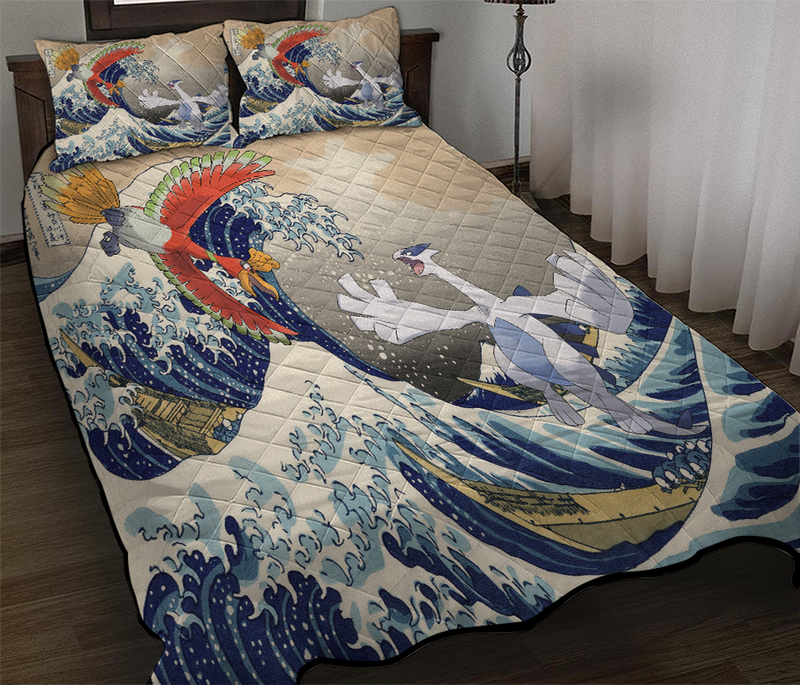 Hoho Vs Lugia Pokemon The Great Wave Quilt Bed Sets