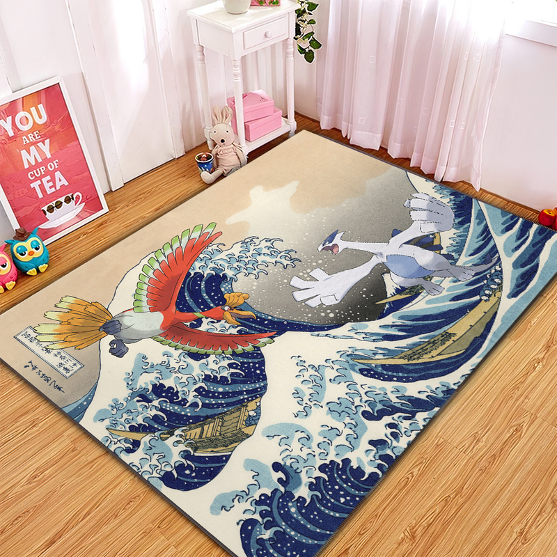 Hoho Vs Lugia Pokemon The Great Wave Carpet Rug Home Room Decor