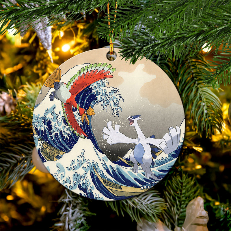 Hoho vs Lugia Pokemon The Great Wave Mica Ornament Perfect Gift For Holiday