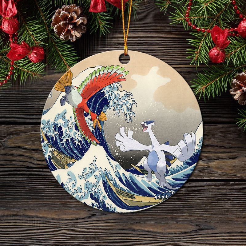 Hoho vs Lugia Pokemon The Great Wave Mica Ornament Perfect Gift For Holiday