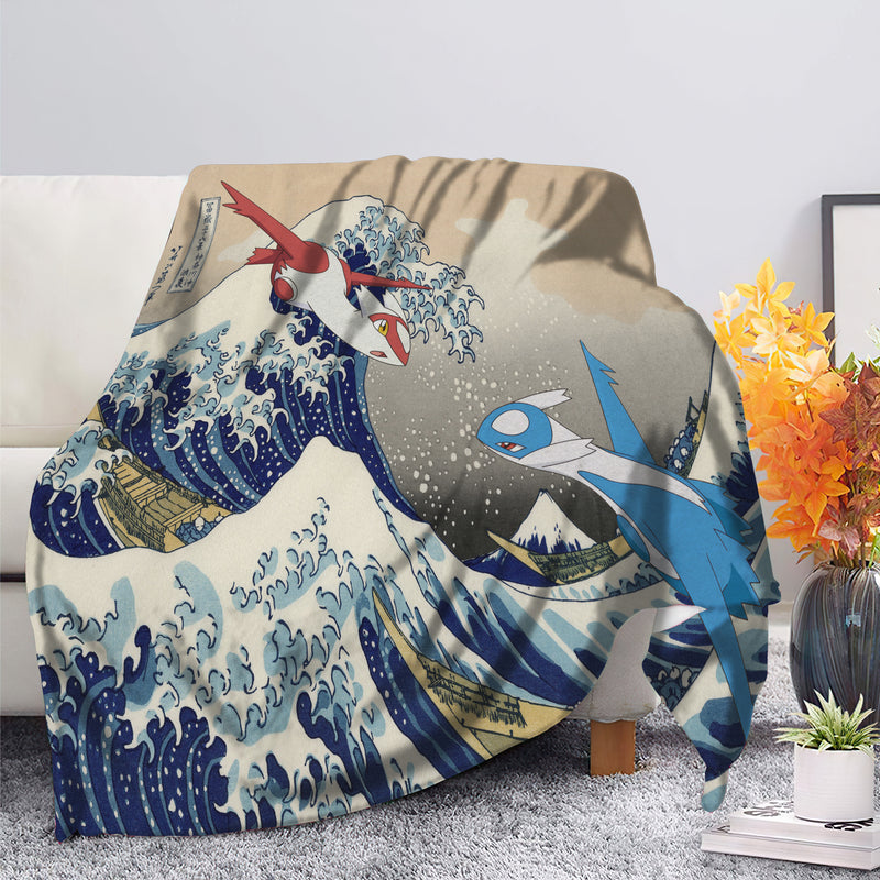 Latios vs Latias Pokemon The Great Wave Premium Blanket