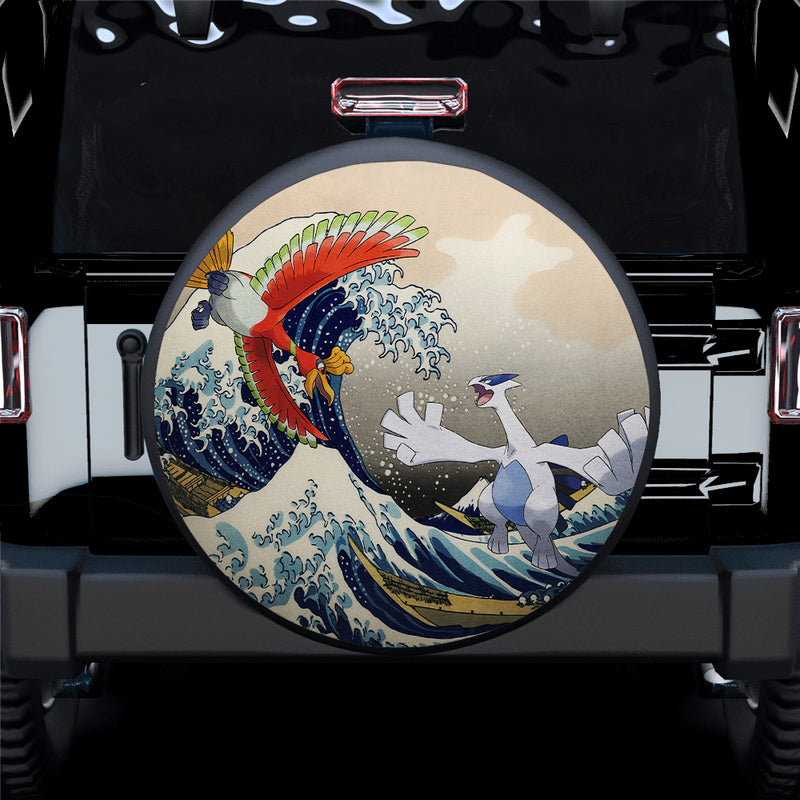 Hoho vs Lugia Pokemon The Great Wave Jeep Car Spare Tire Covers Gift For Campers