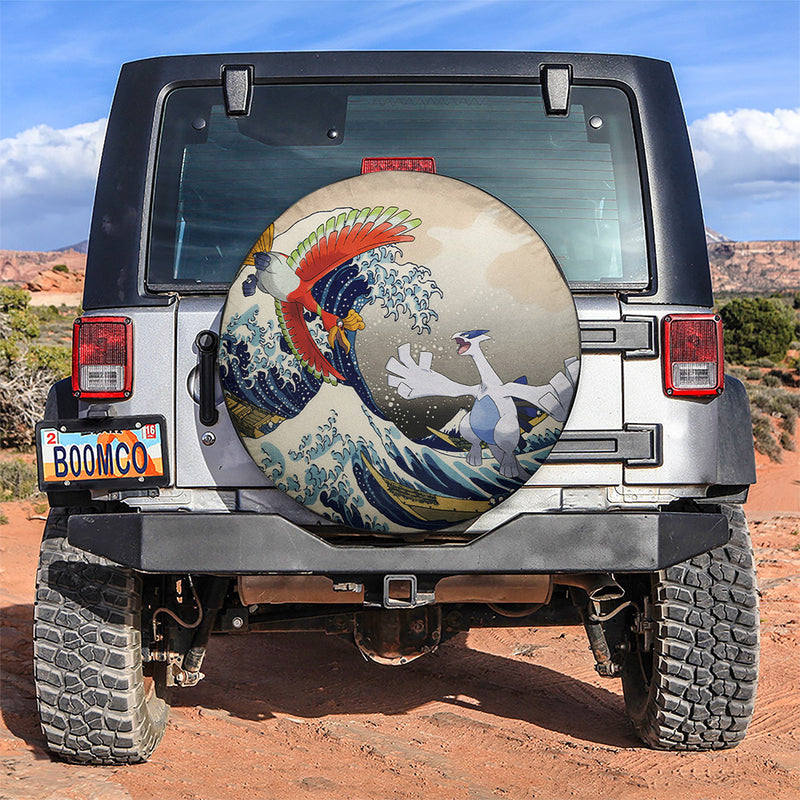 Hoho vs Lugia Pokemon The Great Wave Jeep Car Spare Tire Covers Gift For Campers