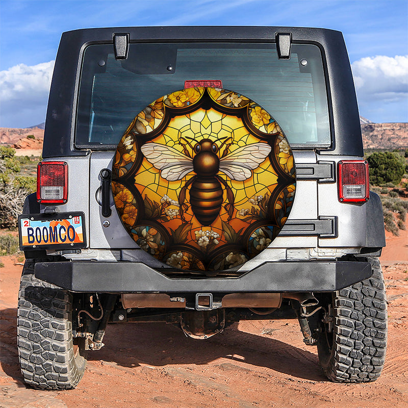 Honey Bee Stained Glass Car Spare Tire Cover