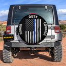 Honor Duty Courage Blue Line US Flag Car Spare Tire Cover