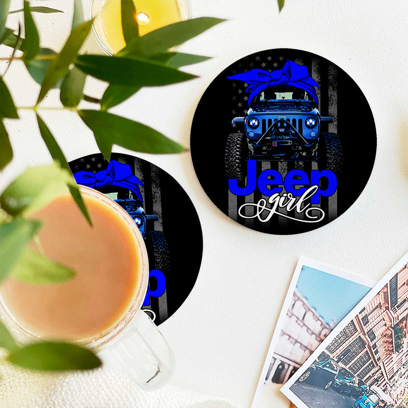 Jeep Girl Blue Ceramic Drink Coasters