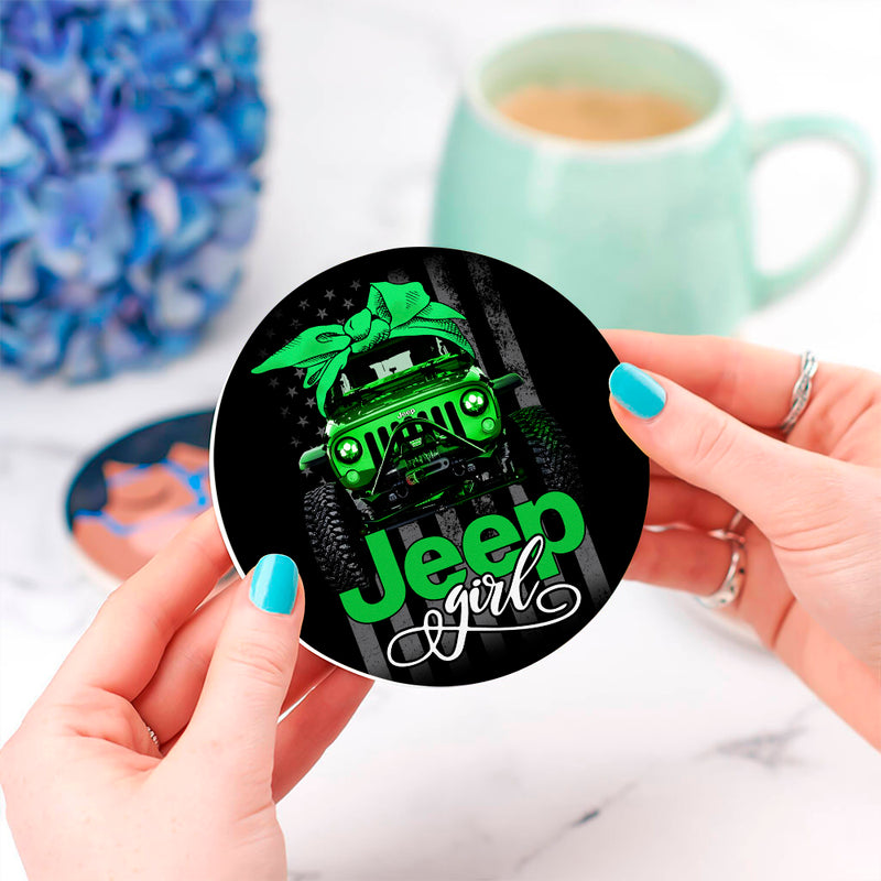 Jeep Girl Green Ceramic Drink Coasters