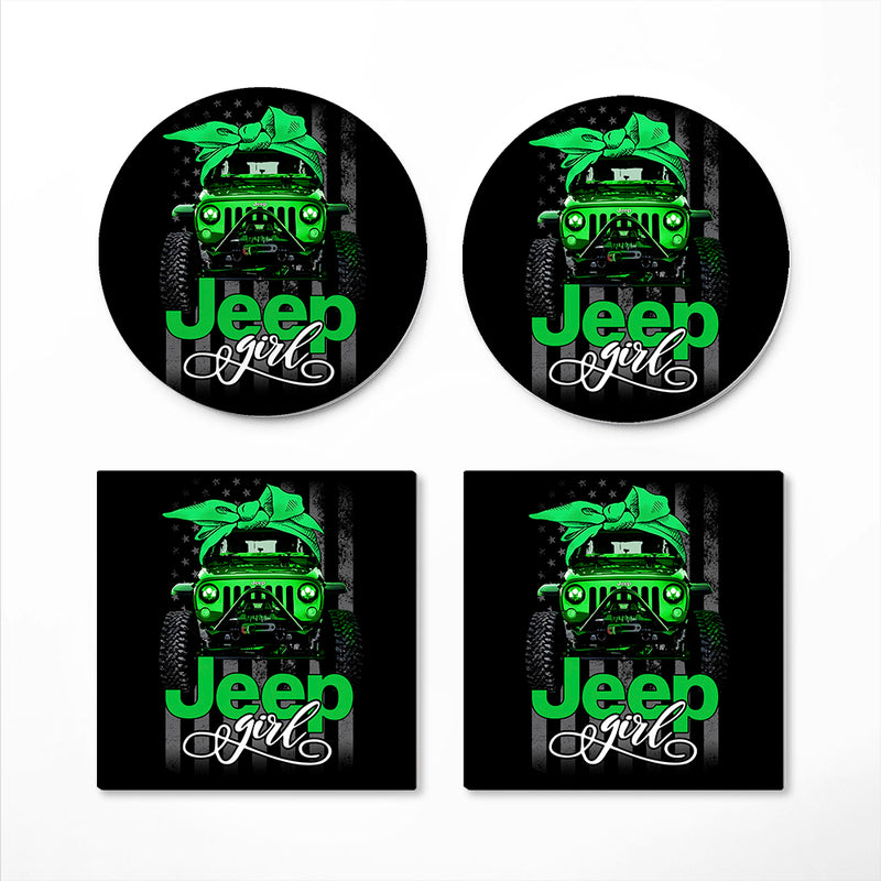 Jeep Girl Green Ceramic Drink Coasters