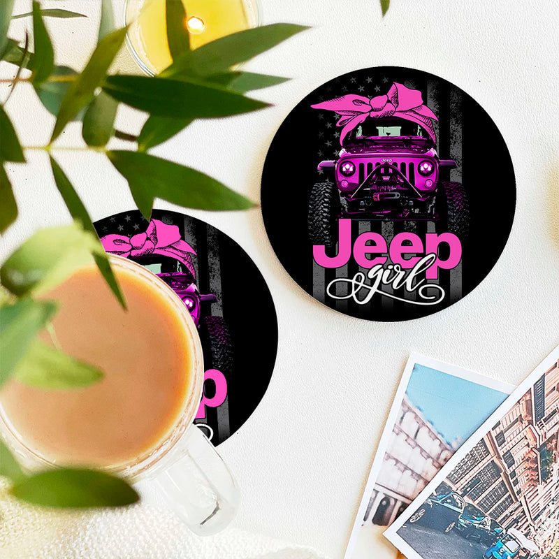 Jeep Girl Pink Ceramic Drink Coasters