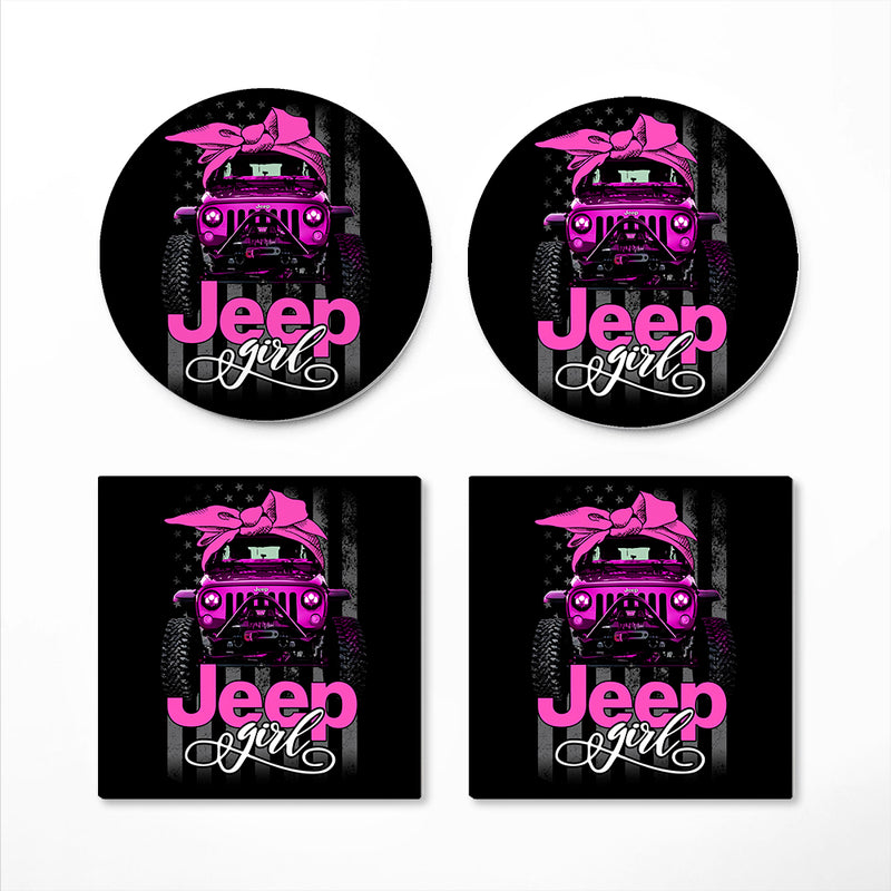 Jeep Girl Pink Ceramic Drink Coasters