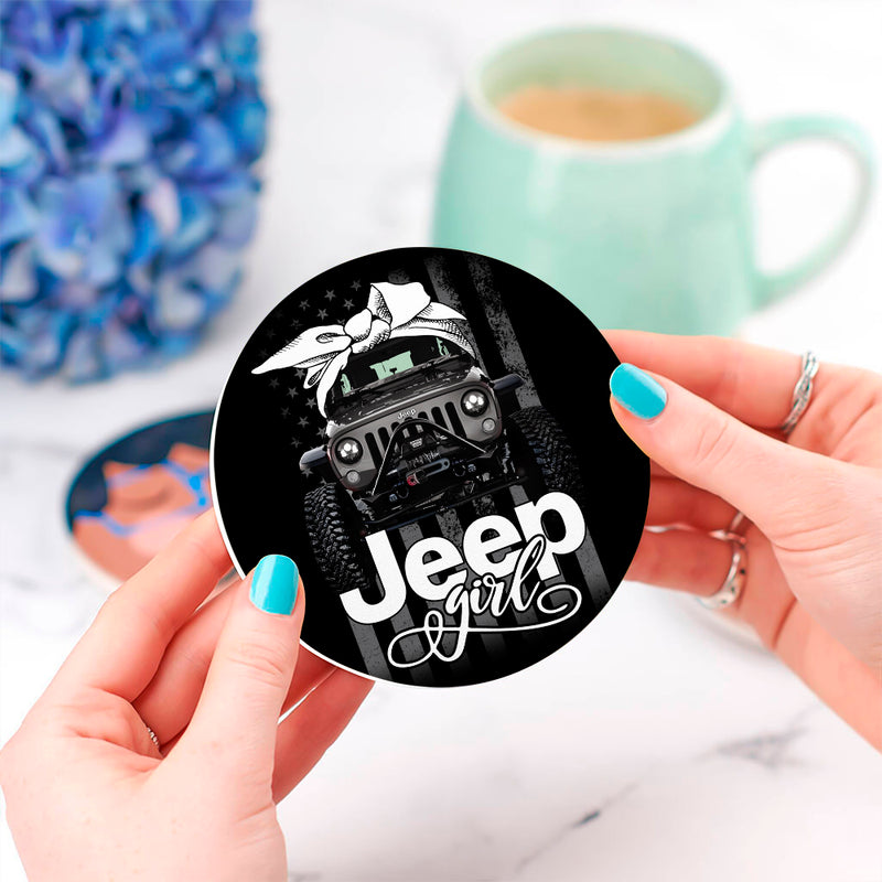 Jeep Girl White Ceramic Drink Coasters