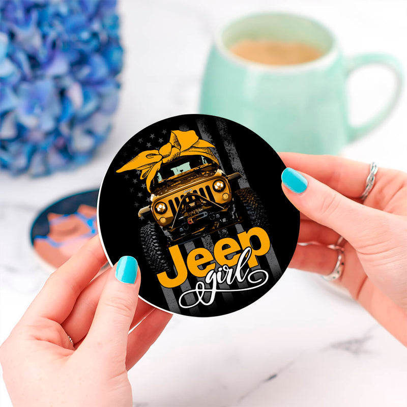 Jeep Girl Yellow Ceramic Drink Coasters