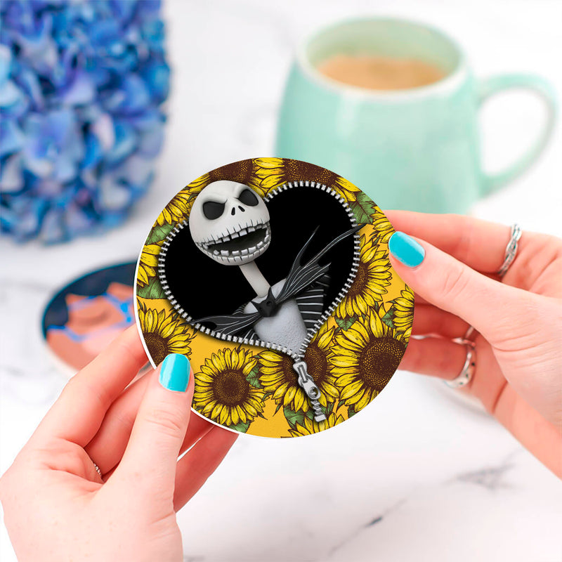 Jack Skellington Nightmare Before Christmas Sunflower Zipper Ceramic Drink Coasters