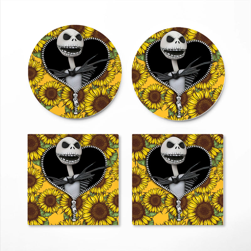 Jack Skellington Nightmare Before Christmas Sunflower Zipper Ceramic Drink Coasters