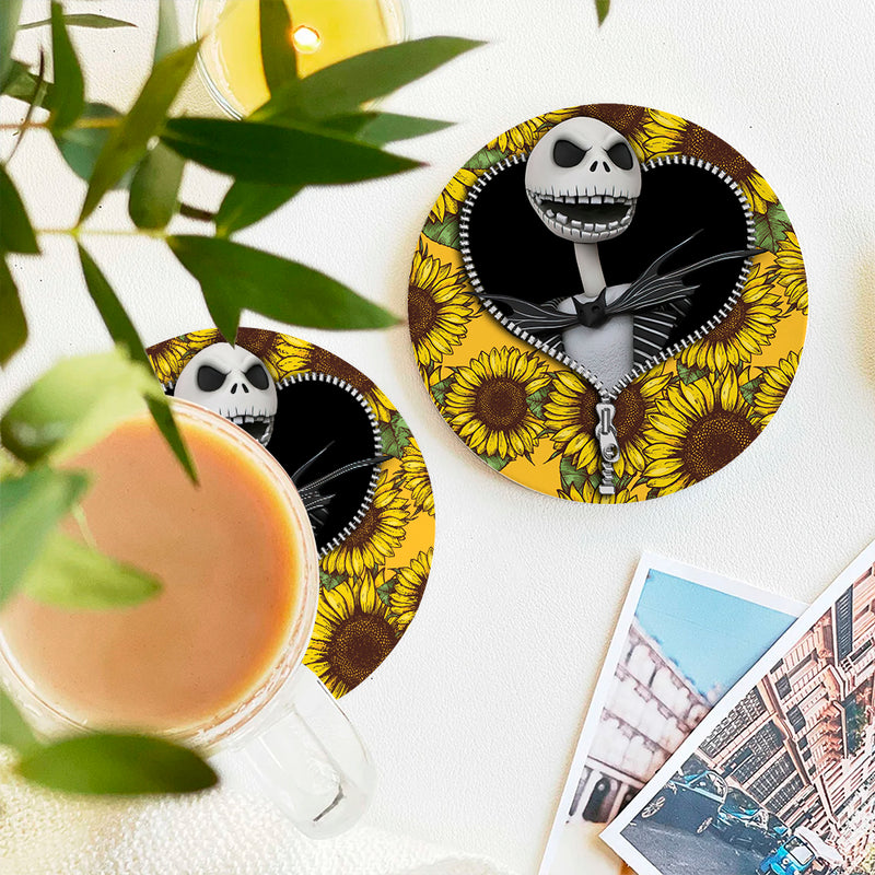 Jack Skellington Nightmare Before Christmas Sunflower Zipper Ceramic Drink Coasters