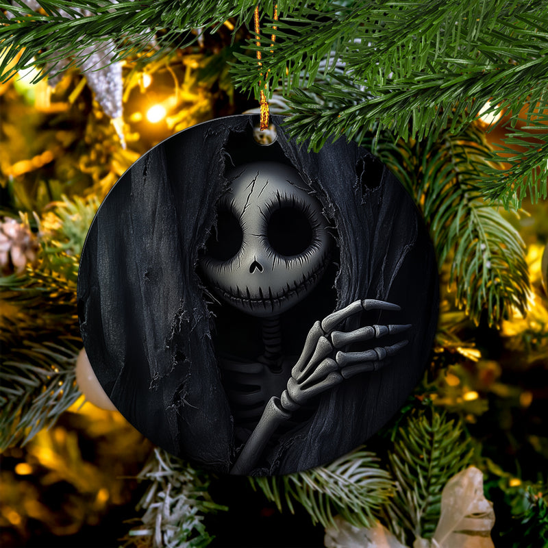 Jack Skellington Peeking Curtain Mica Circle Ornament Perfect Gift For Holiday
