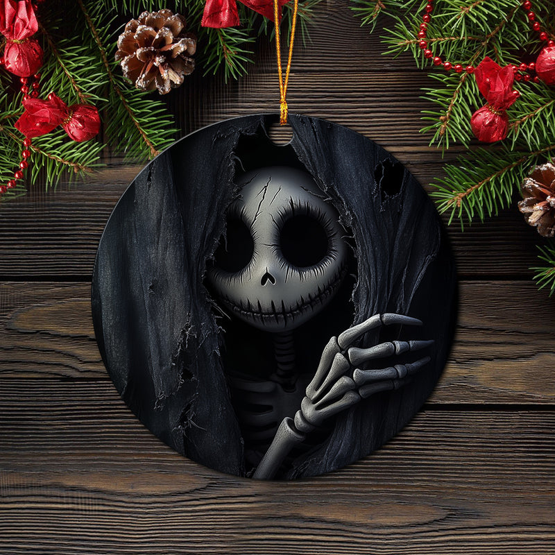 Jack Skellington Peeking Curtain Mica Circle Ornament Perfect Gift For Holiday