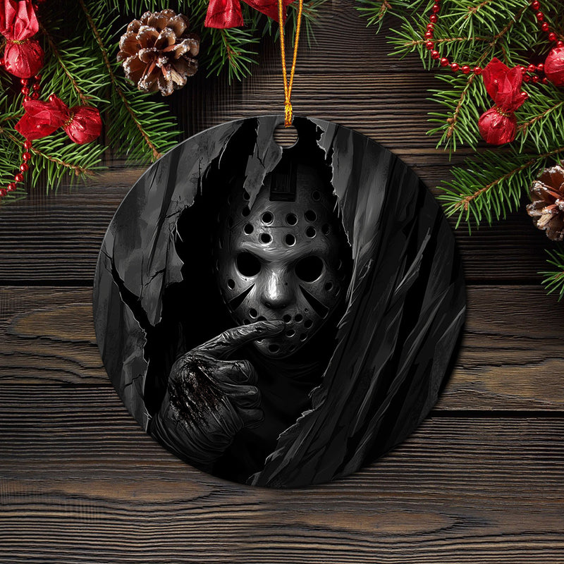 Jason Voorhees Peeking Curtain Mica Circle Ornament Perfect Gift For Holiday