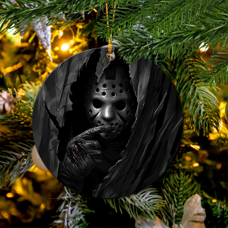 Jason Voorhees Peeking Curtain Mica Circle Ornament Perfect Gift For Holiday