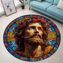 Jesus Stained Glass Round Rug