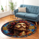Jesus Stained Glass Round Rug