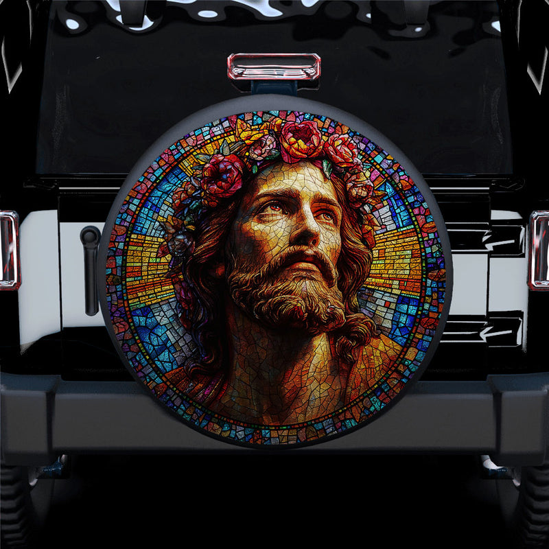 Jesus Stained Glass Car Spare Tire Cover