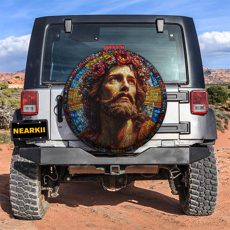 Jesus Stained Glass Car Spare Tire Cover