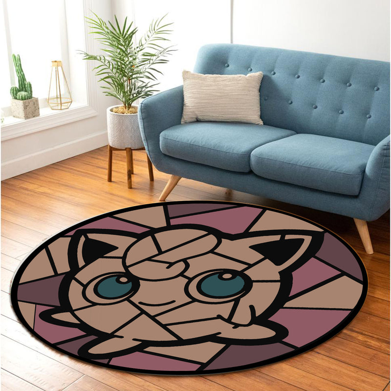 Jigglypuff Stained Glass Round Rug