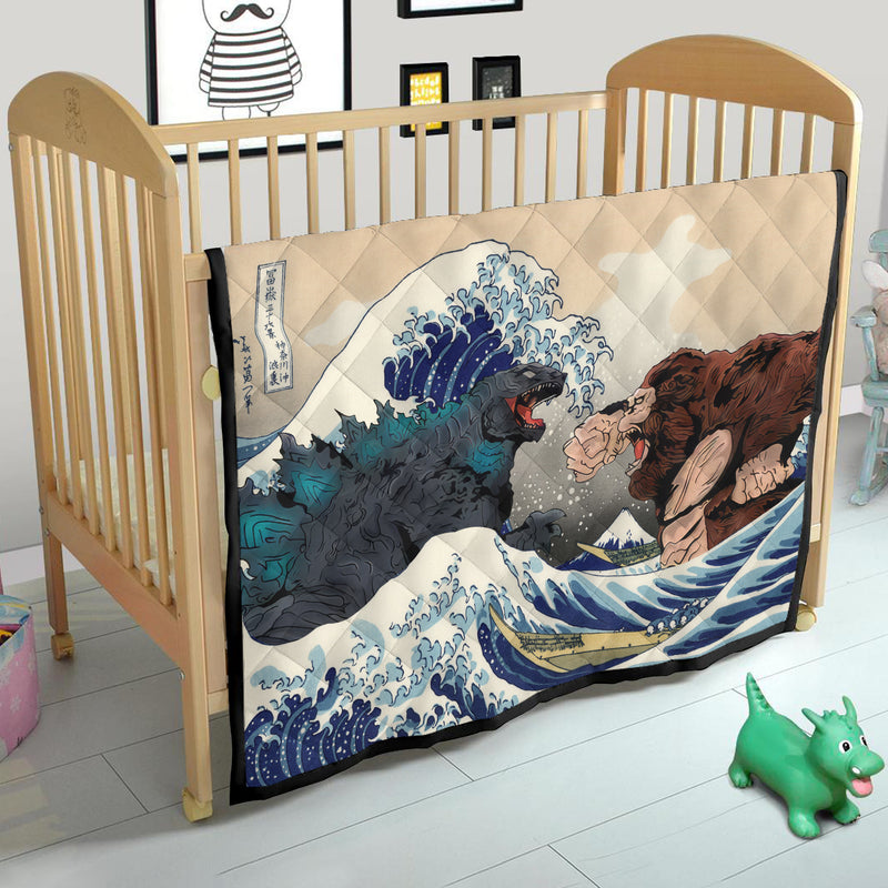 Kong vs God Japan Style  Great Wave Quilt Blanket
