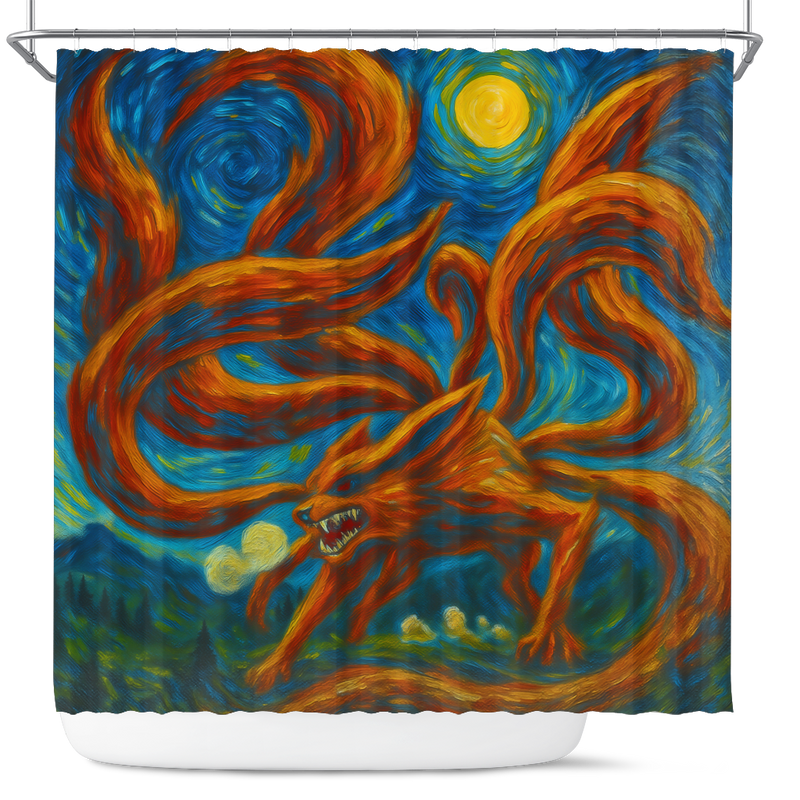 Kurama Attack On Starry Night Shower Curtain