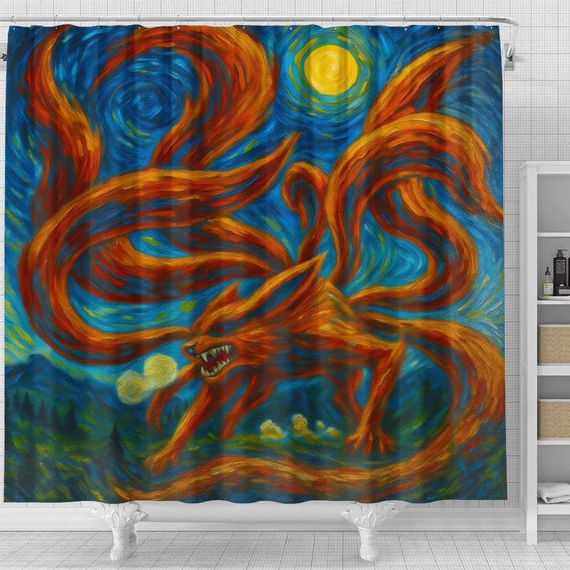 Kurama Attack On Starry Night Shower Curtain
