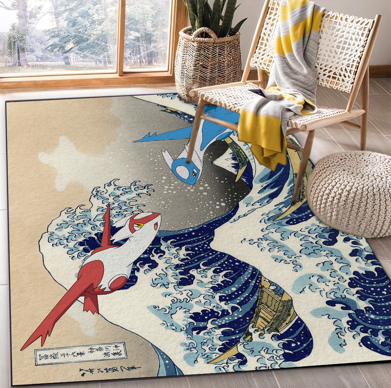 Latios Vs Latias Pokemon The Great Wave Carpet Rug Home Room Decor