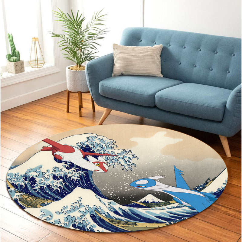 Latios vs Latias Pokemon The Great Wave Round Carpet Rug Bedroom Livingroom Home Decor