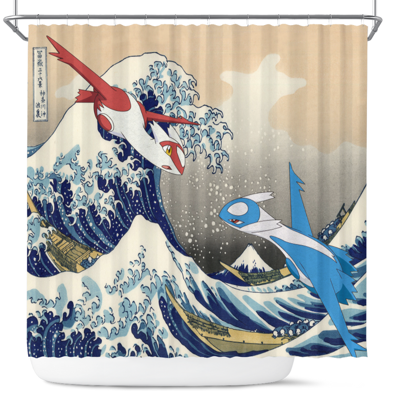 Latios vs Latias Pokemon Great Wave Shower Curtain
