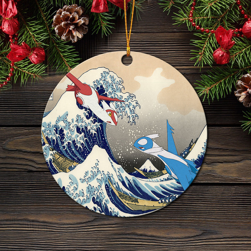 Latios vs Latias Pokemon The Great Wave Mica Ornament Perfect Gift For Holiday