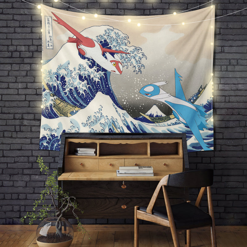Latios vs Latias Pokemon The Great Wave Tapestry Room Decor