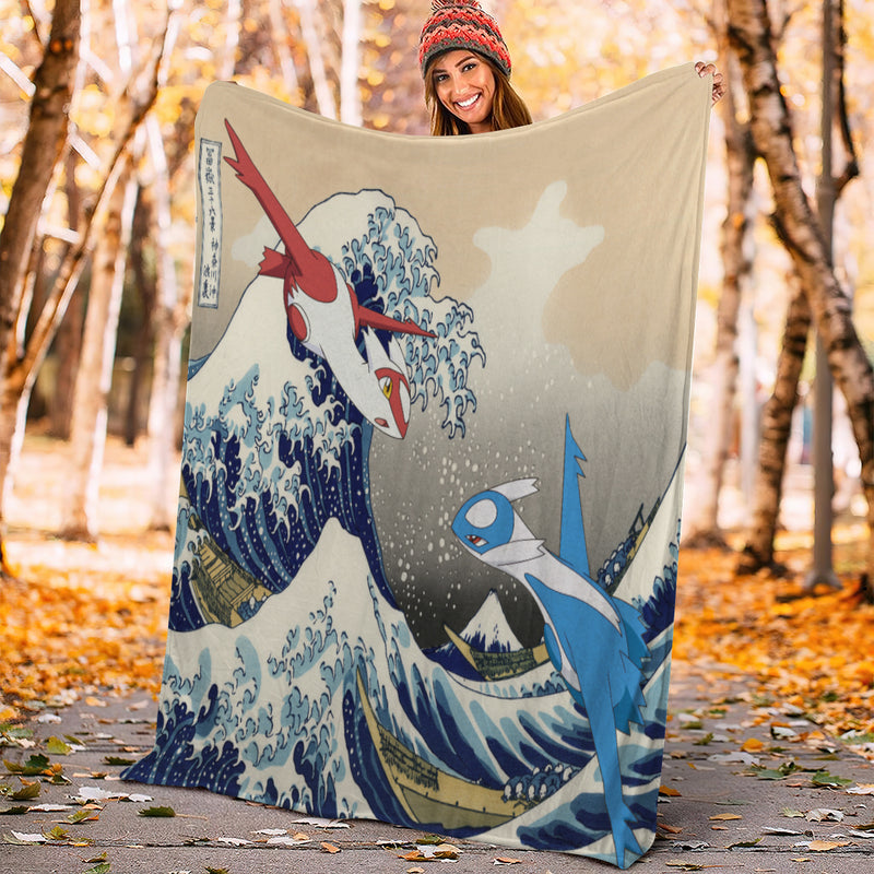 Latios vs Latias Pokemon The Great Wave Premium Blanket