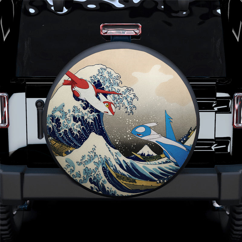 Latios vs Latias Pokemon The Great Wave Jeep Car Spare Tire Covers Gift For Campers