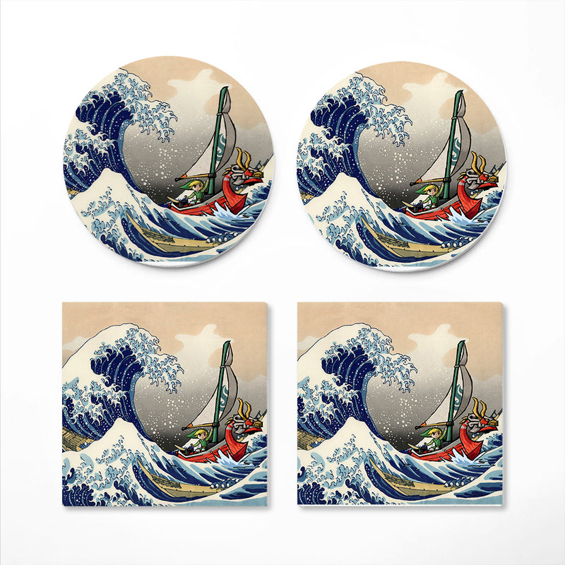 Legend Of Zelda The Great Wave Japan Ceramic Drink Coasters